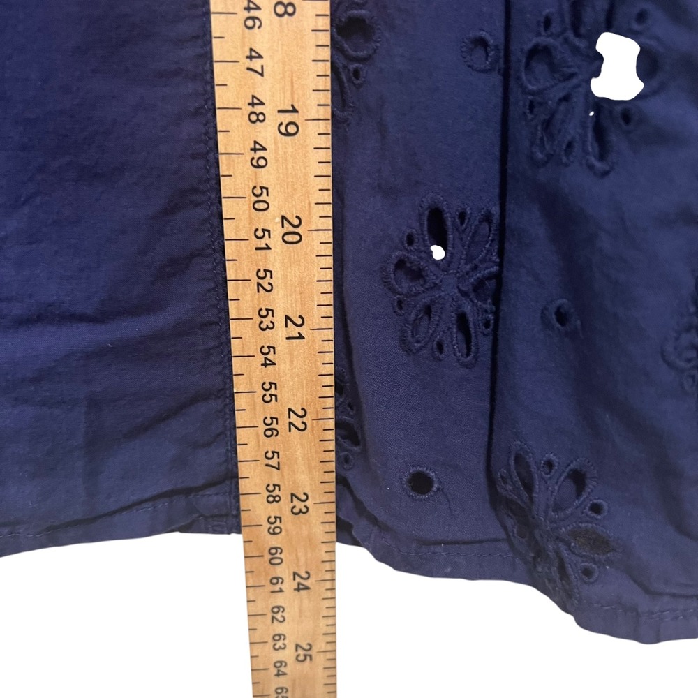 J.Crew Ruffle Eyelet Long Sleeve Top Navy Medium Coastal Grandmother A7 - Picture 4 of 6